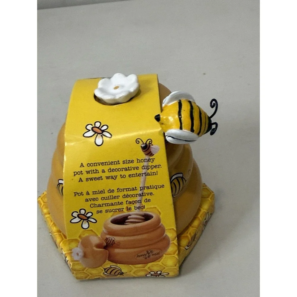 New Mini Honey Pot Ceramic Jar & Wood Dipper Joie MSC Beehive with Bee